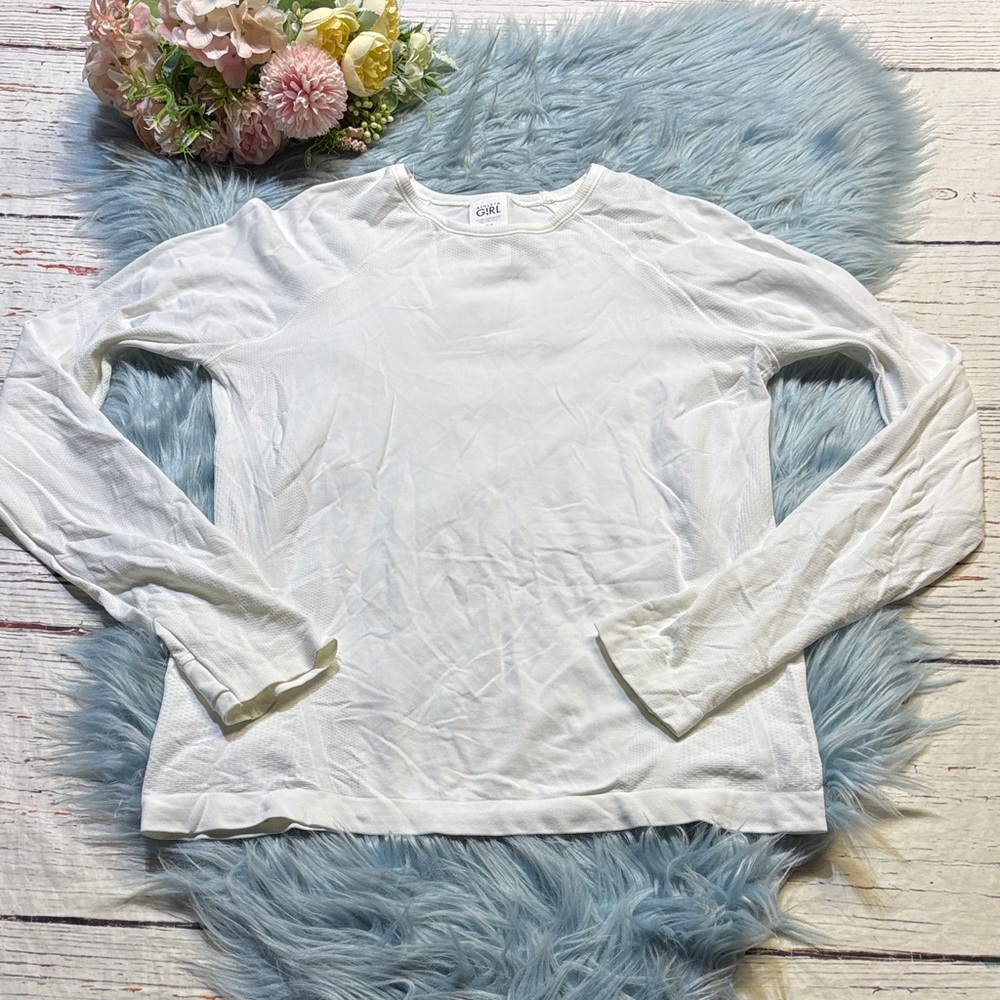 Athleta Girl Power Up White Long Sleeve Top sz 14